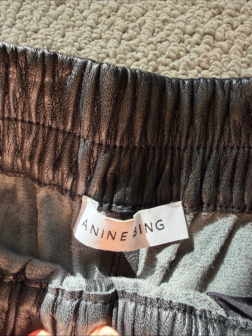 Anine Bing Black Faux Leather High-Waist Shorts - Picture 2 of 3